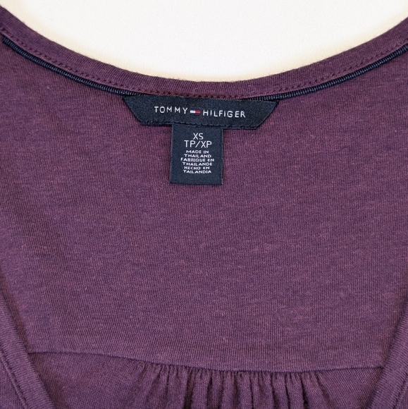 Tommy Hilfiger Flared Plum V-Neck Blouse Empire Tie-Back Waist Vintage TH Purple - Picture 9 of 12